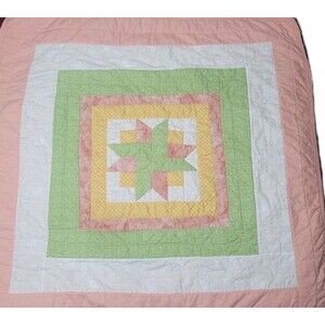 Baby Blanket Quilt Green, Pink And Yellow 39” x 39” Handmade